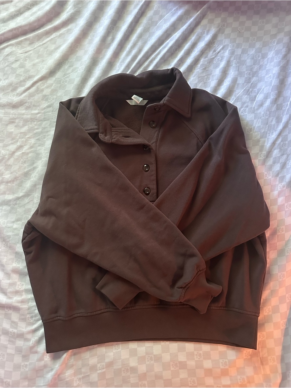 Espresso Brown Button-Up Collar Long Sleeve Pullover Sweatshirt XS